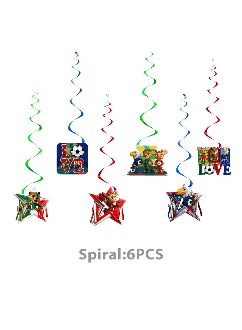 2026 USA-Canada-Mexico World Cup Mascot Party Decorations 5-Piece Set Eagle-Deer-Leopard Theme Pull Flags, Hanging Swirls, Plug-in Balloons Fan Festival Gathering Decorations - Image 3